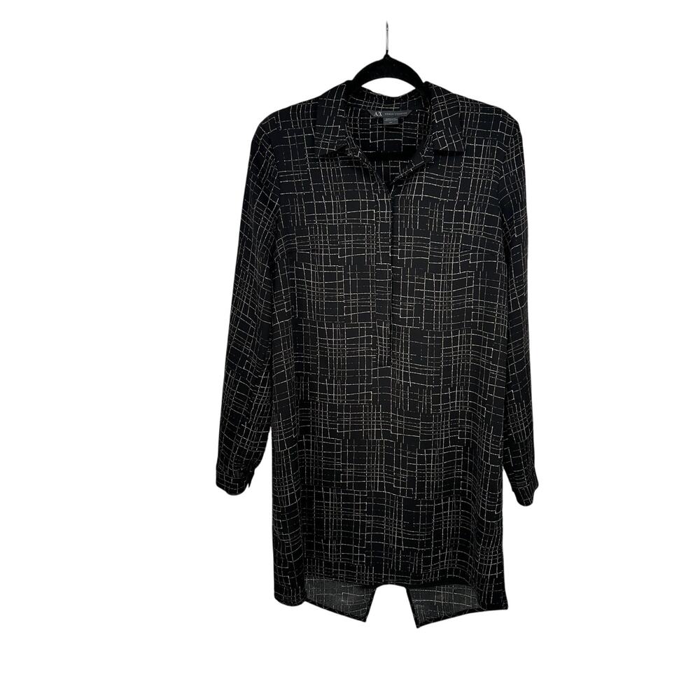 Armani Exchange Black Cream Geometric Shirt Dress Womens Small Knee Length